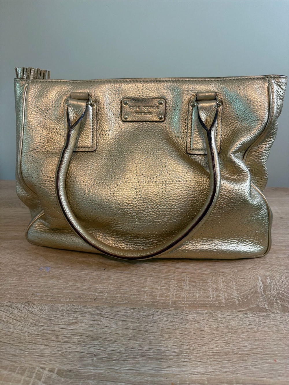 Kate Spade Gold Metallic Leather Handbag Perforated Shoulder Bag - Picture 2 of 13